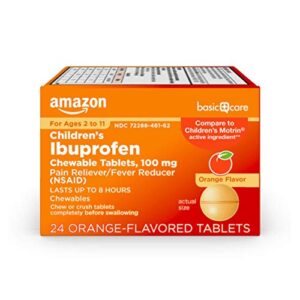 Amazon Basic Care Children's Ibuprofen Chewable Tablets, 100 mg, Orange Flavor, Pain Reliever and Fever Reducer, 24 Count