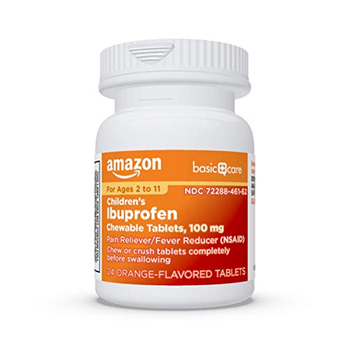 Amazon Basic Care Children's Ibuprofen Chewable Tablets, 100 mg, Orange Flavor, Pain Reliever and Fever Reducer, 24 Count