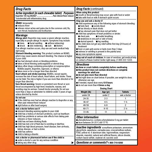 Amazon Basic Care Children's Ibuprofen Chewable Tablets, 100 mg, Orange Flavor, Pain Reliever and Fever Reducer, 24 Count