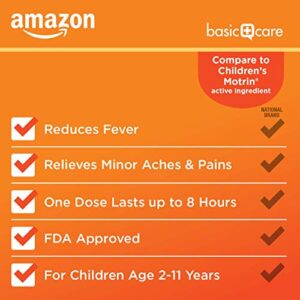 Amazon Basic Care Children's Ibuprofen Chewable Tablets, 100 mg, Orange Flavor, Pain Reliever and Fever Reducer, 24 Count