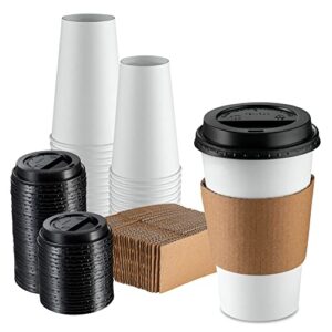 comfy package [50 sets – 12 oz.] disposable coffee cups with lids, sleeves, stirrers – to go paper hot cups…
