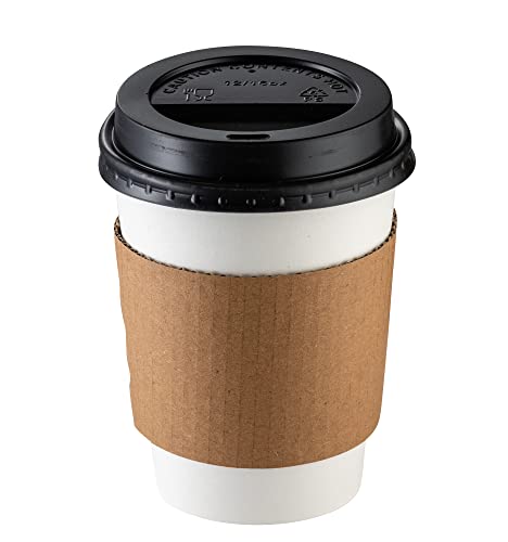 Comfy Package [50 Sets - 12 oz.] Disposable Coffee Cups with Lids, Sleeves, Stirrers - To Go Paper Hot Cups…