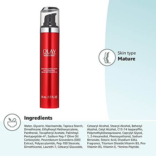 Face Moisturizer by Olay Regenerist Microsculpting Cream With SPF 30 Sunscreen  and Vitamin E for Advanced Anti-Aging, 50ml