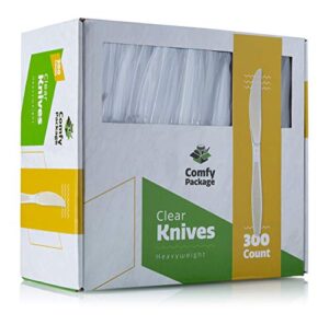 comfy package [300 pack] heavyweight disposable clear plastic knives