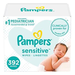 baby wipes, pampers sensitive water based baby diaper wipes, hypoallergenic and unscented, 3x pop-top pack,s 392 total wipes (packaging may vary)