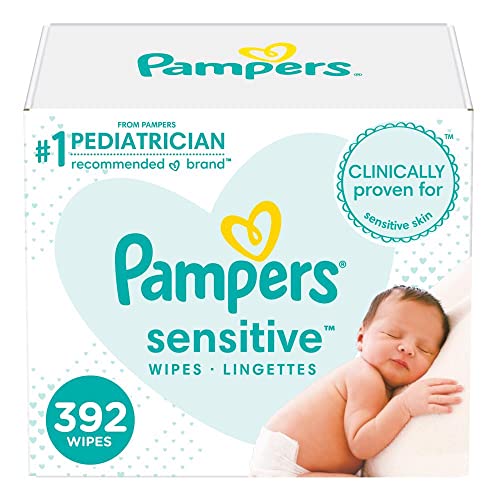 Baby Wipes, Pampers Sensitive Water Based Baby Diaper Wipes, Hypoallergenic and Unscented, 3X Pop-Top Pack,s 392 Total Wipes (Packaging May Vary)