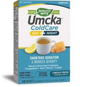 nature’s way umcka coldcare day + night, soothing hot drink mixes, lemon & honey flavors, 12 packets