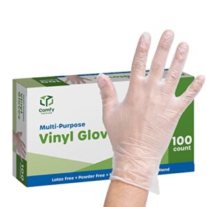 [100 pack] clear powder free vinyl disposable plastic gloves – medium