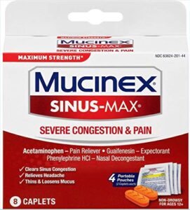 mucinex sinus max severe congestion & pain, 8 count (pack of 24)