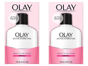face moisturizer by olay, active hydrating beauty fluid lotion, original facial moisturizer, 4 oz. (pack of 2) packaging may vary