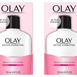 Face Moisturizer by Olay, Active Hydrating Beauty Fluid Lotion, Original Facial Moisturizer, 4 Oz. (Pack of 2) Packaging may Vary