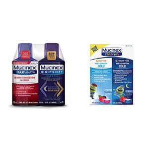 Mucinex Maximum Strength Fast-Max Congestion & Cough Nightshift Cold & Flu Liquid with Cold & Cough, Children's Multi-Symptom Day/Night Liquid, Very Berry, 8oz (2x4oz)