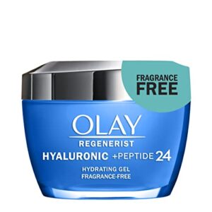 olay regenerist hyaluronic + peptide 24 hydrating gel, fragrance free, face moisturizer, 1.7 oz.