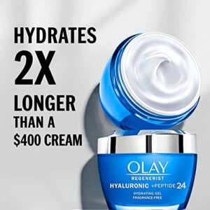 Olay Regenerist Hyaluronic + Peptide 24 Hydrating Gel, Fragrance Free, Face Moisturizer, 1.7 Oz.