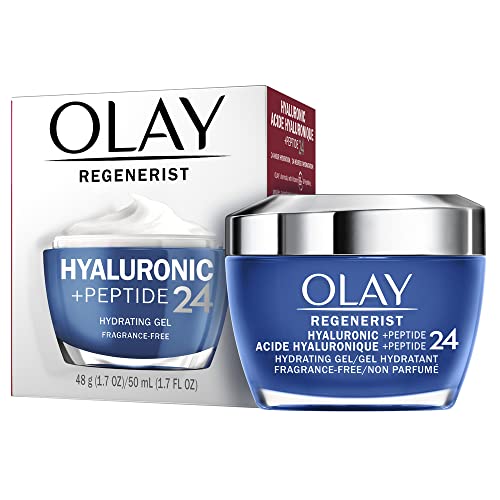 Olay Regenerist Hyaluronic + Peptide 24 Hydrating Gel, Fragrance Free, Face Moisturizer, 1.7 Oz.