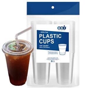 edi [20 oz. – 100 sets] crystal clear disposable pet plastic cups with flat lids and straws