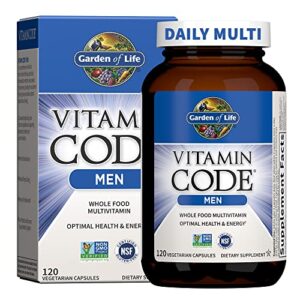 Garden of Life Vitamin Code Whole Food Multivitamin for Men - 120 Capsules, Vitamins for Men + Fruit & Veggie Blend and Probiotics for Energy, Heart & Prostate Health, Vegetarian Mens Multivitamins