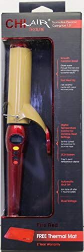 Chi Air Ca1038 Texture Tourmaline Ceramic Curling Iron 1 1/2 Inch, , Fire Red