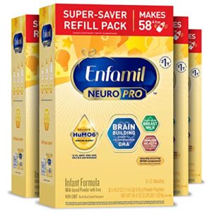 enfamil neuropro baby formula, triple prebiotic immune blend with 2’fl hmo & expert recommended omega-3 dha, inspired by breast milk, non-gmo, 36.4 oz refill box, 4 count