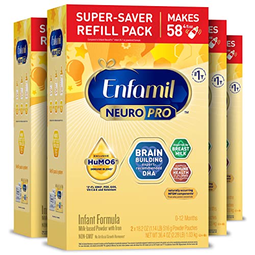 Enfamil NeuroPro Baby Formula, Triple Prebiotic Immune Blend with 2'FL HMO & Expert Recommended Omega-3 DHA, Inspired by Breast Milk, Non-GMO, 36.4 oz Refill Box, 4 Count