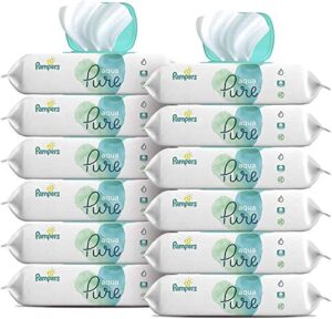 baby wipes, pampers aqua pure sensitive water baby diaper wipes, hypoallergenic and unscented, 56 count (pack of 12)