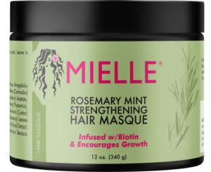 mielle organics rosemary mint strengthening hair masque, essential oil & biotin deep treatment, miracle repair for dry, damaged, & frizzy hair, 12 ounces