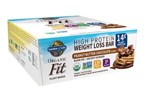 high protein bars for weight loss – garden of life organic fit bar – peanut butter chocolate (12 per carton) – burn fat, satisfy hunger and fight cravings, low sugar plant protein bar with fiber