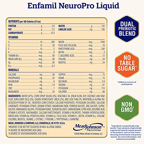 Enfamil NeuroPro Ready-to-Use Baby Formula, Ready to Feed, Brain and Immune Support with DHA, Iron and Prebiotics, Non-GMO, 32 Fl Oz Bottle, Pack of 6