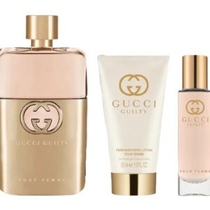 Gucci Guilty 3 Piece Hardbox Gift Set for Women (3 Ounce Eau de Parfum Spray + 1.6 Ounce Perfumed Body Lotion + 0.5 Ounce Eau de Parfum Travel Spray)