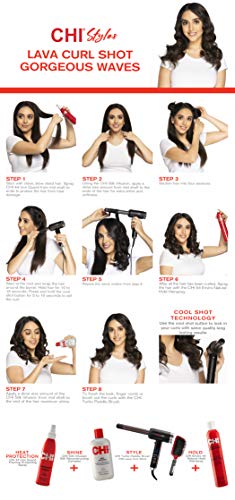 CHI Volcanic Lava Ceramic Curl Shot 1" Curling Iron With Cool Shot Locks In Curls. Durable Barrel. Smooth Glide. Ionic Shine., Black, 1 pounds