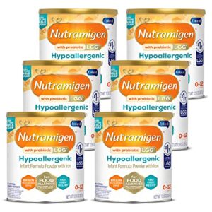 enfamil nutramigen infant formula, hypoallergenic and lactose free formula, fast relief from severe crying and colic, dha for brain support, powder can, 12.6 oz (pack of 6)