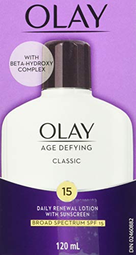 Face Moisturizer by Olay, Age Defying Classic Daily Renewal Lotion, With Sunscreen, Classic,4 oz