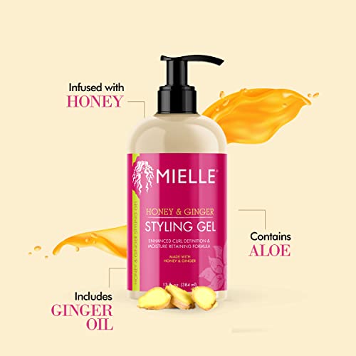 Mielle Organics Honey & Ginger Styling Gel for Enhanced Curl Definition and Moisture Retaining with Aloe for Dry, Curly, Thick, and Frizzy Hair, Non-Sticky, 13 Ounces