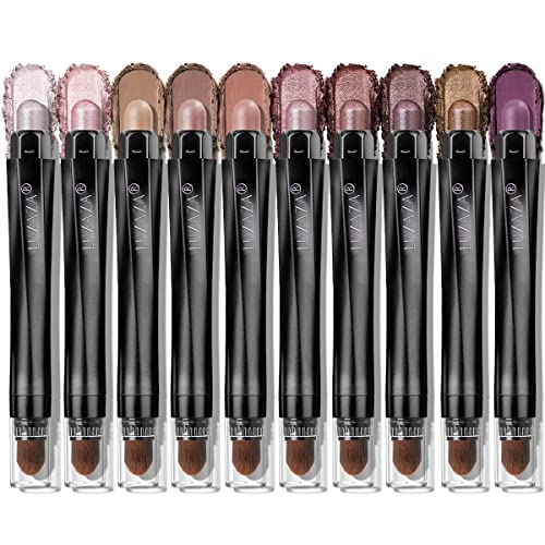 LUXAZA 10PCS Eyeshadow Stick Set, Shimmer And Neutral Brown Metallic Eye Shadow sticks,Cream Eyeshadow Pencil Crayon with Smudge-proof & Waterproof,Eye Brightener Stick Makeup Sets