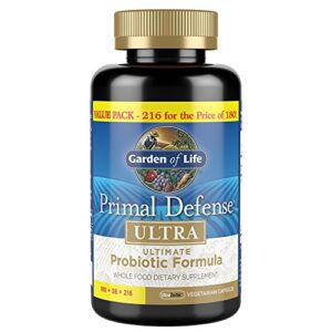 garden of life whole food probiotic supplement – primal defense ultra ultimate for digestive and gut health, 216 vegetarian capsules