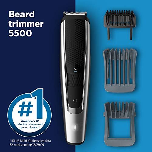 Philips Norelco Beard Trimmer and Hair Clipper Series 5500, electric, cordless, one pass beard trimmer and hair clipper with washable feature for easy clean - No blade oil needed - BT5511/49