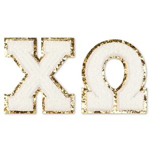 sorority shop chi omega chenille letter stickers – adhesive back, set of 2 greek letters