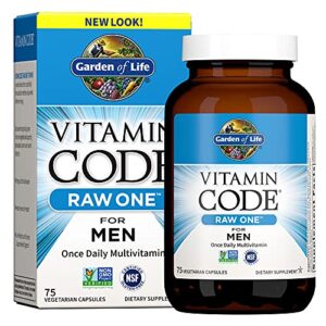 garden of life multivitamin for men, vitamin code raw one – once daily, vitamins plus fruit, veggies & probiotics, 75 count