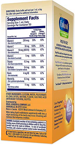 Enfamil Prenatals & Baby Vitamin Poly-Vi-Sol with Iron Multivitamin Supplement Drops for Infants and Toddlers, 50 mL dropper bottle, (Pack of 2)