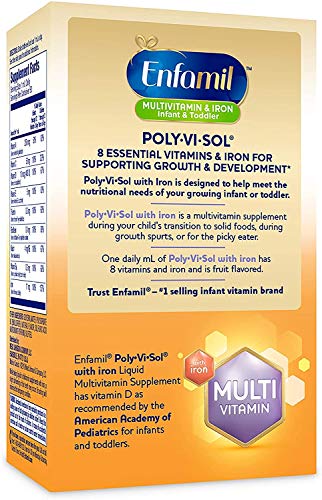 Enfamil Prenatals & Baby Vitamin Poly-Vi-Sol with Iron Multivitamin Supplement Drops for Infants and Toddlers, 50 mL dropper bottle, (Pack of 2)