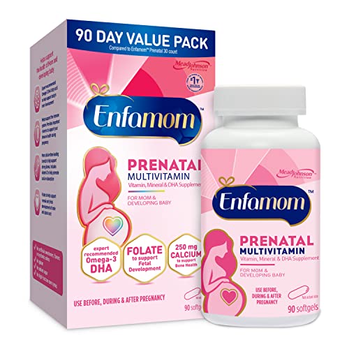 Enfamil Enfamom Prenatal Vitamin & Mineral, Supplement for Women with Calcium, Vitamin D, Vitamin C, Omega 3 DHA, 90 softgels (3 month supply)