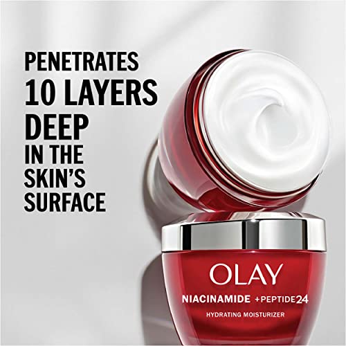Olay Regenerist Niacinamide + Peptide 24 Hydrating Face Moisturizer with Vitamin B3 for Stronger Skin Barrier 1.7 oz, includes Whip Travel Size for Dry Skin