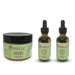 Mielle Organics Rosemary Mint Growth Oil 2 oz (Pack of 2),and Strengthening Hair Masque 12 oz,Sulfate and Paraben Free,For daily haircare and scalp treatments