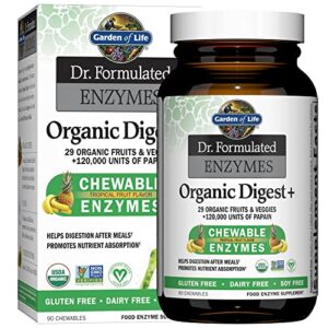 garden of life dr formulated digestive enzymes with papain, bromelain, lipase for digestion & nutrient absorption – organic digest+ – vegan, gluten-free, non-gmo, tropical fruit flavor, 90 chewables