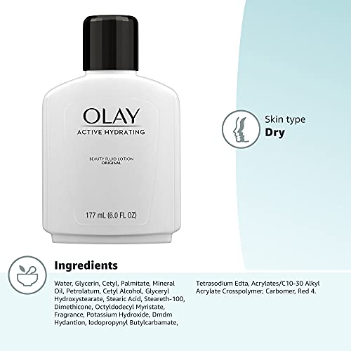 Face Moisturizer by Olay, Active Hydrating Beauty Moisturizing Lotion, 6 fl oz (Pack of 2)