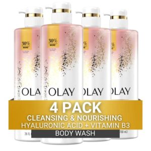 olay cleansing & nourishing body wash with vitamin b3 and hyaluronic acid, 26 fl oz (pack of 4)