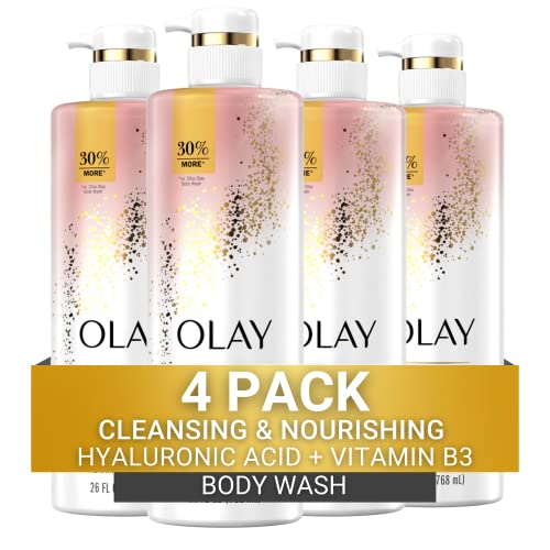 Olay Cleansing & Nourishing Body Wash with Vitamin B3 and Hyaluronic Acid, 26 fl oz (Pack of 4)