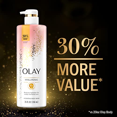 Olay Cleansing & Nourishing Body Wash with Vitamin B3 and Hyaluronic Acid, 26 fl oz (Pack of 4)