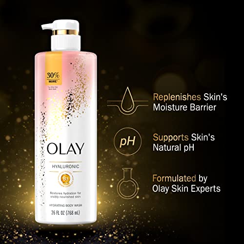 Olay Cleansing & Nourishing Body Wash with Vitamin B3 and Hyaluronic Acid, 26 fl oz (Pack of 4)