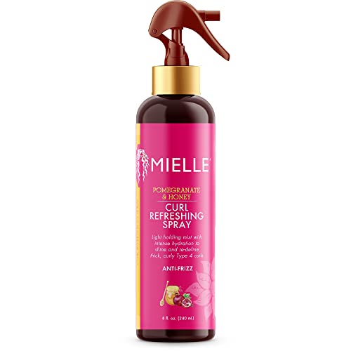 Mielle Organics Pomegranate & Honey Curl Refreshing Spray, Moisturizing Defining Mist For Thick Curly Hair Type 4 Hair, Treatment For Volume, Shine, & Frizz Control, 8-Fluid Ounces